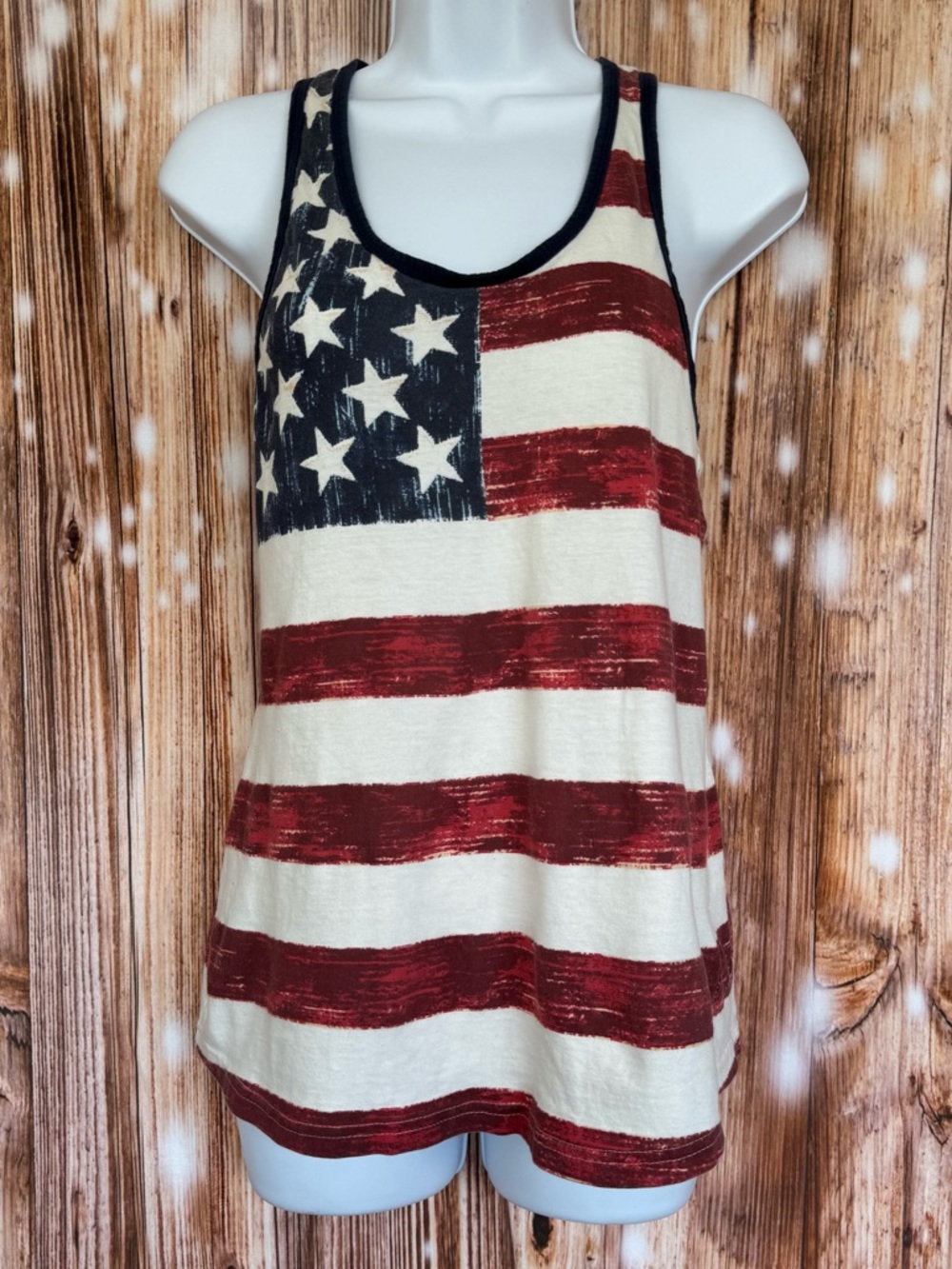 US Vintage Sleeveless Scoop Neck Flag Blue Red Off White Tank